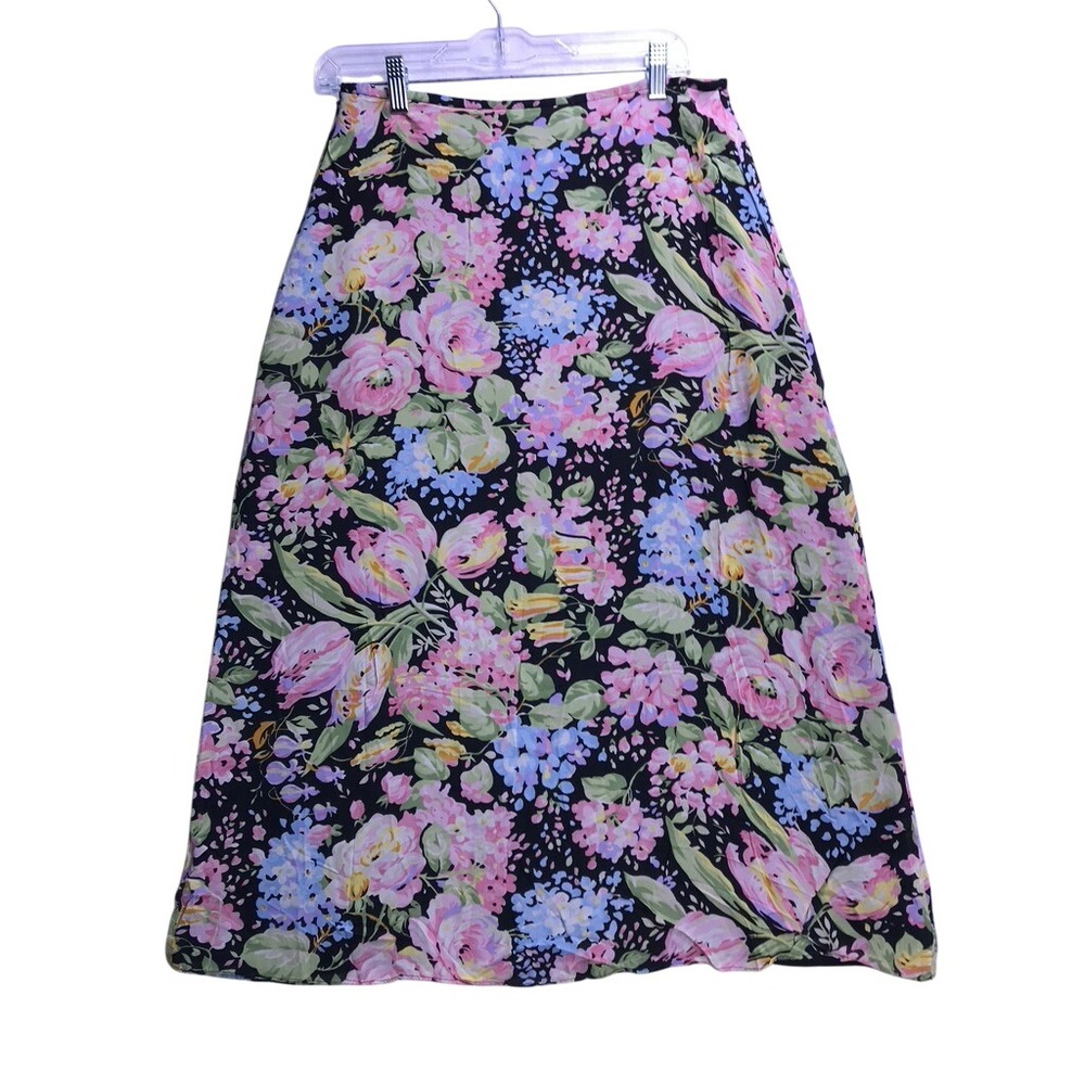 Jones New York Sport Skirt Women 8 Black Floral Rayon Midi Casual
